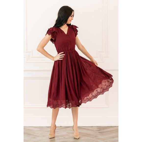 Rachel Parcell Lace Scarlet Embroidered Pleated Midi A-line Dress Red Size XL - Picture 1 of 15